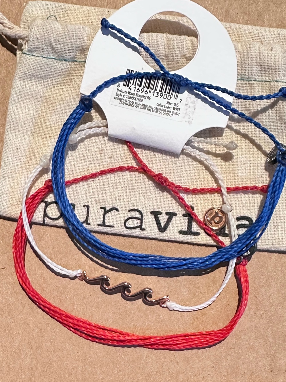 PURA VIDA 3 Piece Rose Gold Wave Patriotic Red, White & Blue Bracelet Set NEW!🇺🇸